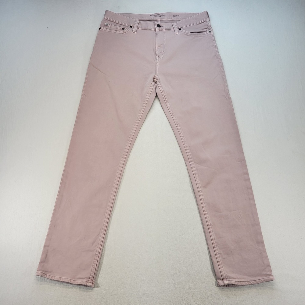 Banana Republic Traveler Pants Mens 33x32 Mauve Pink Slim Fit Cotton Stretch